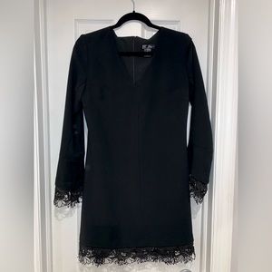 Black Lace Trim Long Sleeve Mini Dress